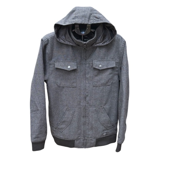 Elixir Mens Jacket Gray Tweed Full Zip Hooded Insulated Lining Size L Streetwear - Picture 1 of 7
